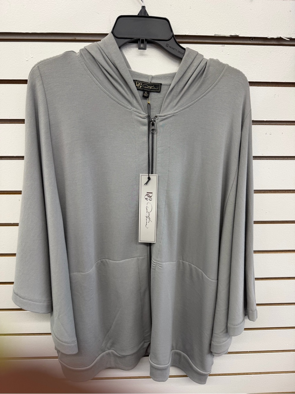 D2 Curvy Kate Gray Hooded Zip Front Tunic Jacket XL Soft Stretch Pockets